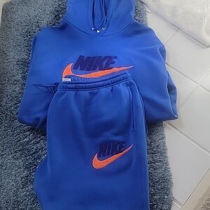 Nike Blue Hoodie with Orange Swoosh